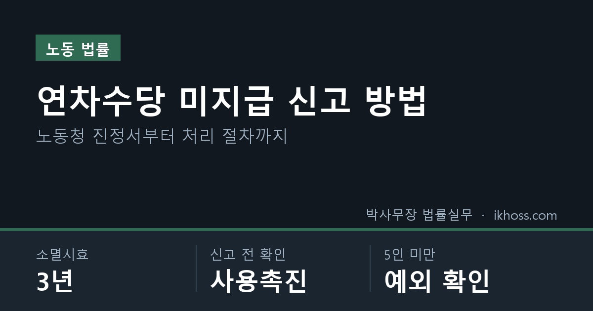 연차수당 미지급 신고 방법 핵심 요약 — 소멸시효 3년 · 신고 전 확인 사용촉진 · 5인 미만 예외 확인