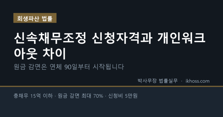 신속채무조정 신청자격과 개인워크아웃 차이 요약 카드